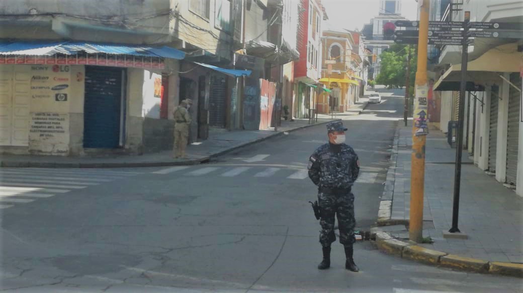 Así se ven algunas calles del centro de Tarija en el segundo día de confinamiento total