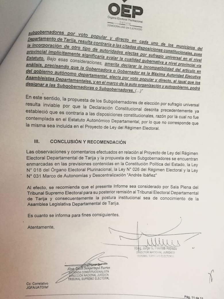 Órgano Electoral recomienda a Asamblea no incorporar figura de subgobernadores en la Ley Electoral