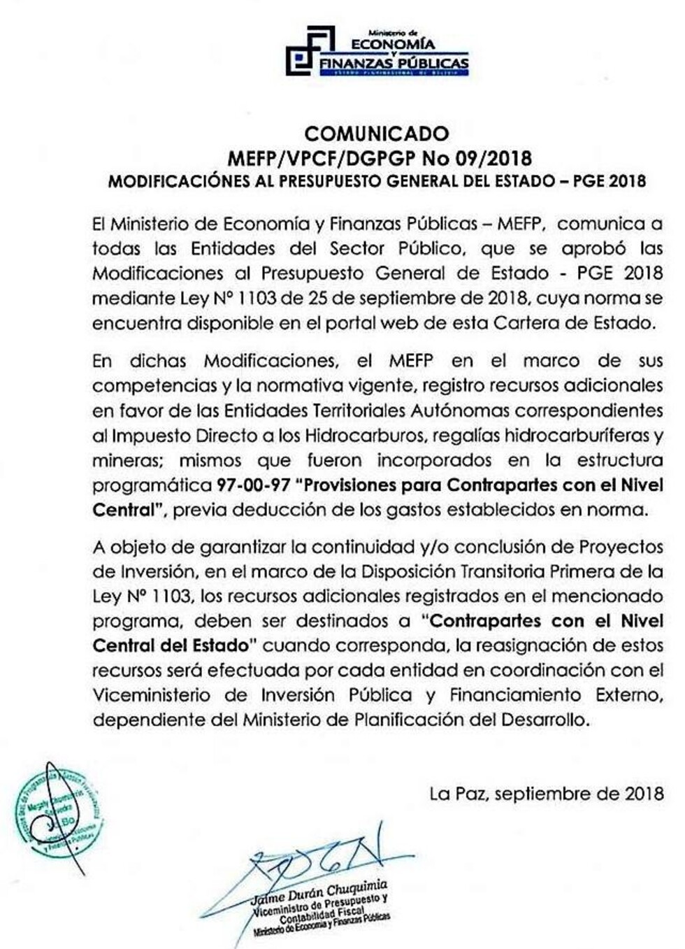 Nuevo golpe a la Autonomía, Ministerio instruye qué hacer con los recursos adicionales del POA 2018