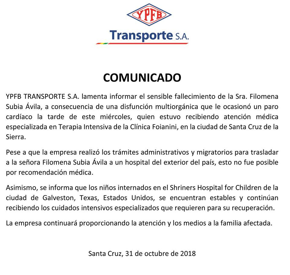 Fallece la segunda víctima por la explosión del ducto de YPFB en Villa Montes