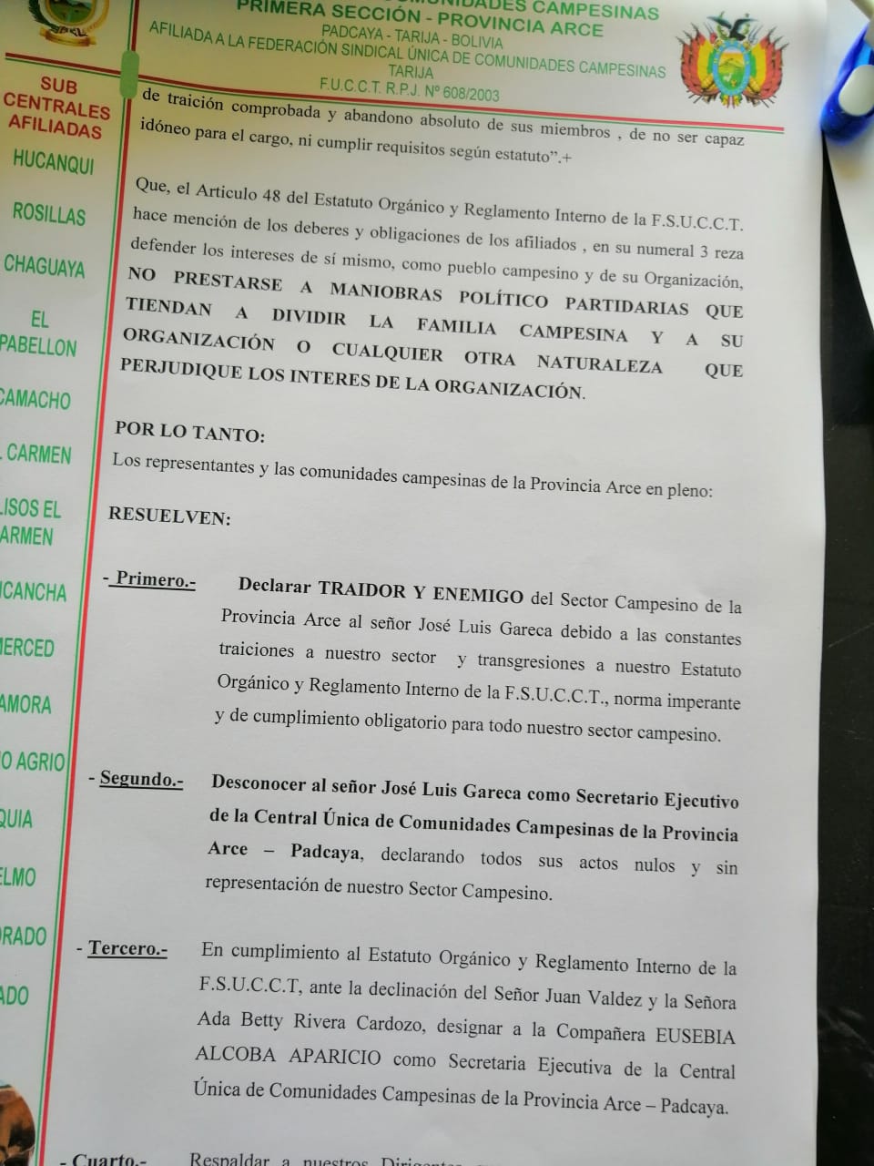 Padcaya desconoce a José Luis Gareca y lo llama traidor
