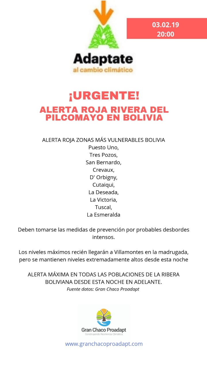 Debido a la creciente del Pilcomayo podría realizarse una evacuación