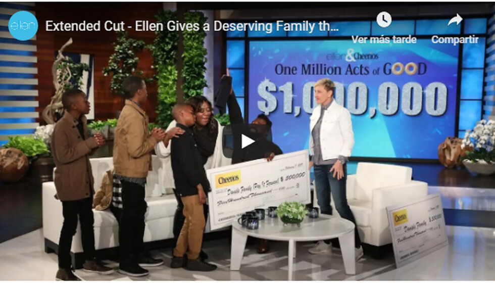 DeGeneres dio  $us 1 millón a una familia