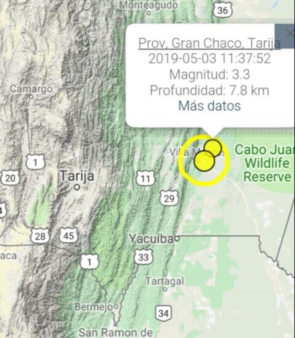 Hoy: Sismo de 3,9 ML se sintió en Villamontes en horas de la mañana