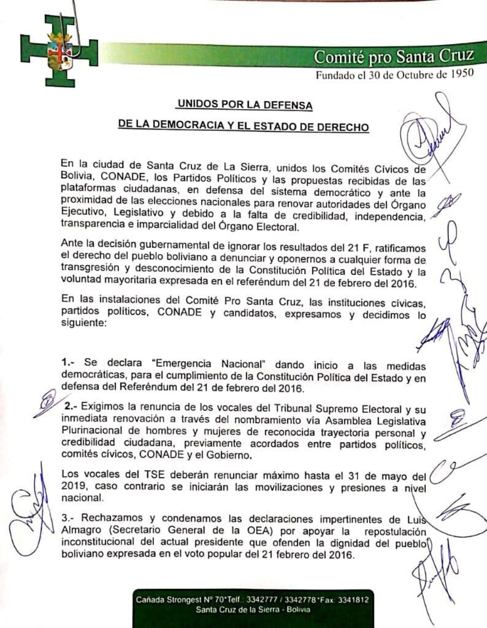 Conade declara "emergencia nacional" para ratificar el 21F en Bolivia