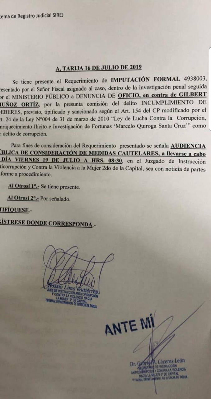 Tensión en el Ministerio Público: Imputan al exfiscal Departamental de Tarija Gilbert Muñoz