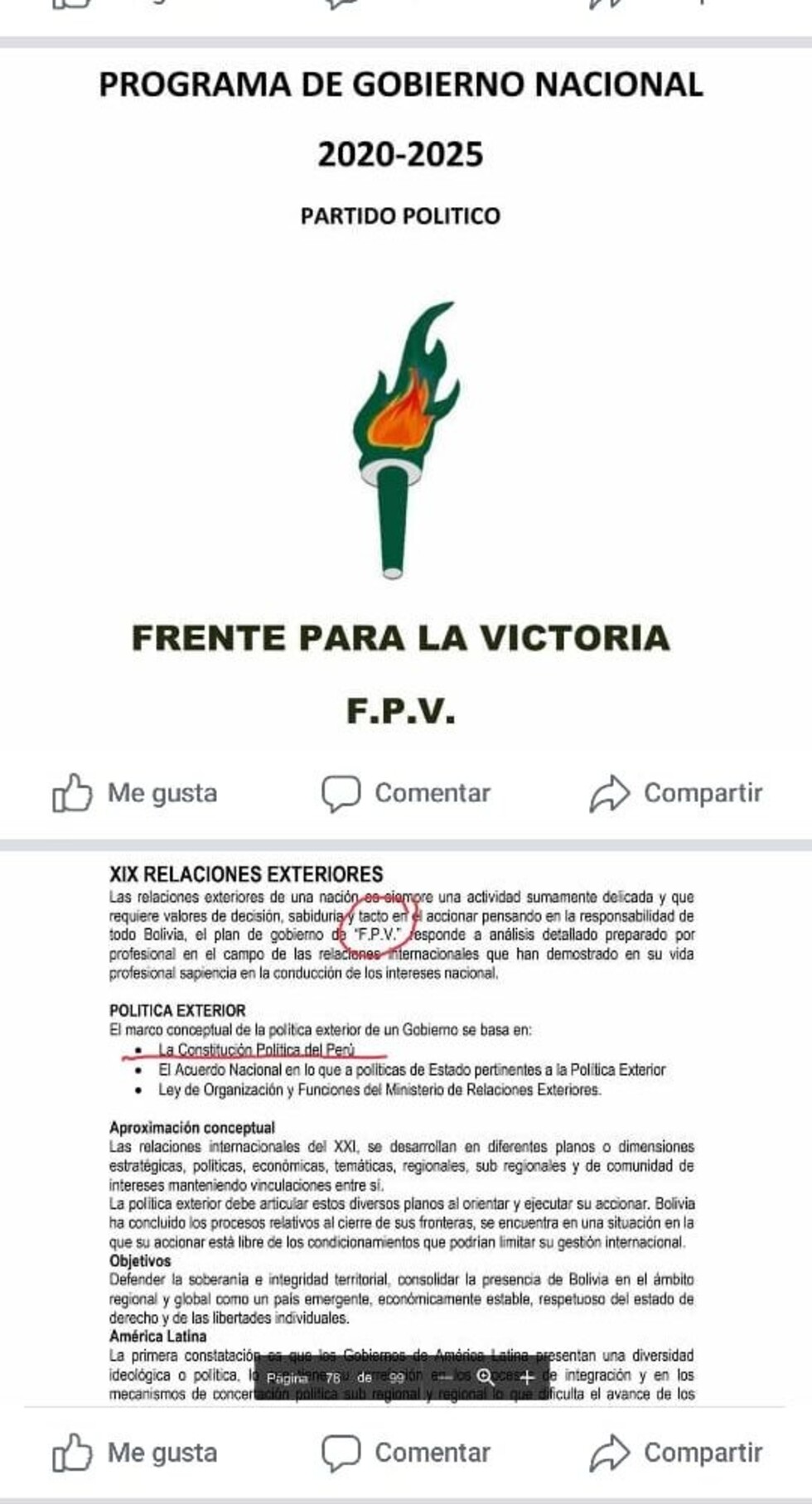 Bolivia Verifica: programa de FPV plagió la política exterior del Perú