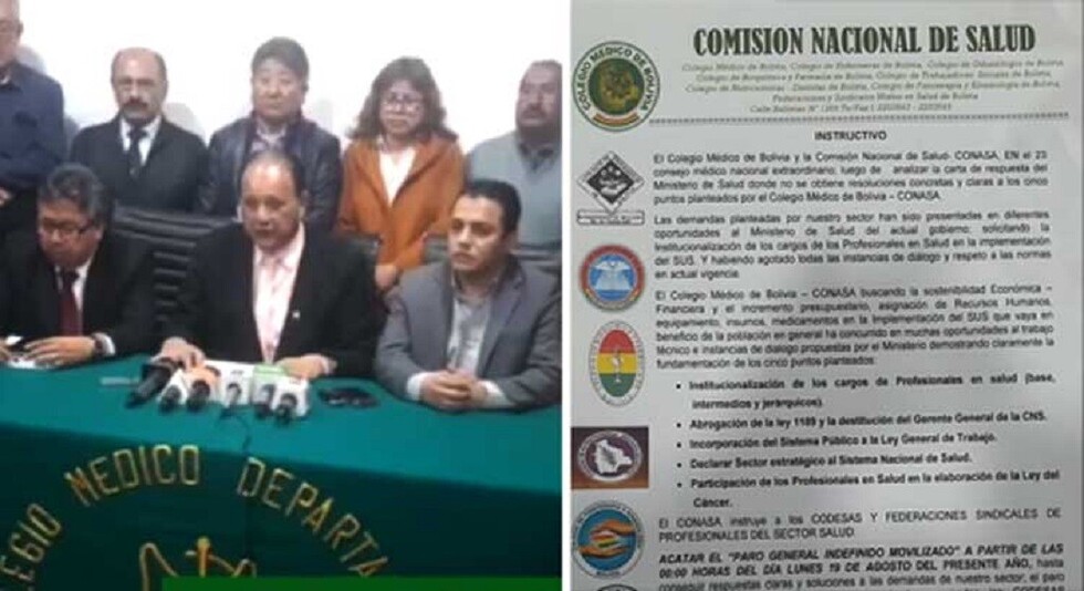 Médicos irán al paro indefinido con movilizaciones desde el lunes 19 de agosto