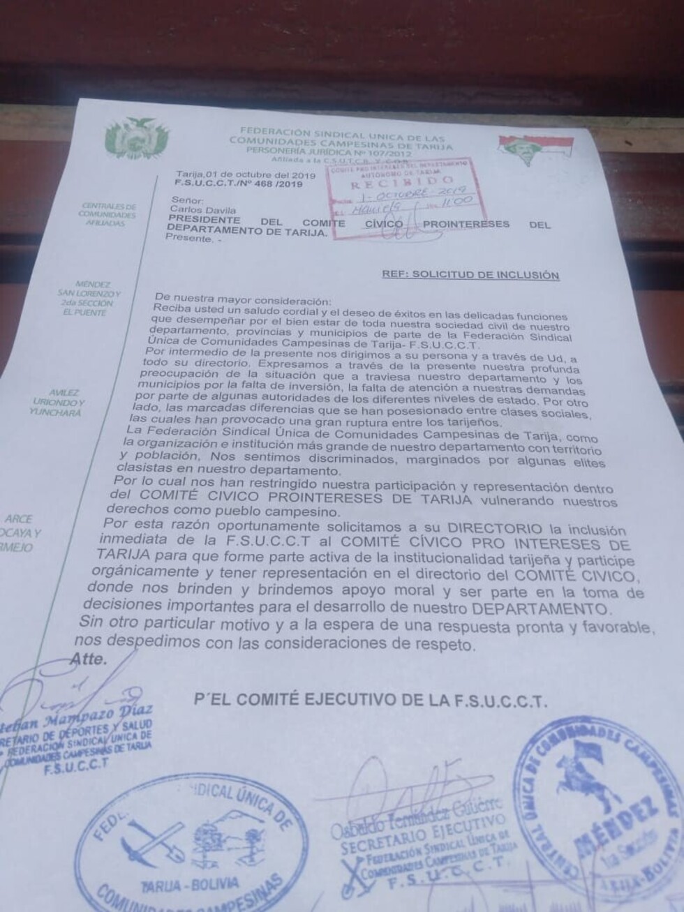 Campesinos plantean volver al “nuevo” Comité Cívico de Tarija