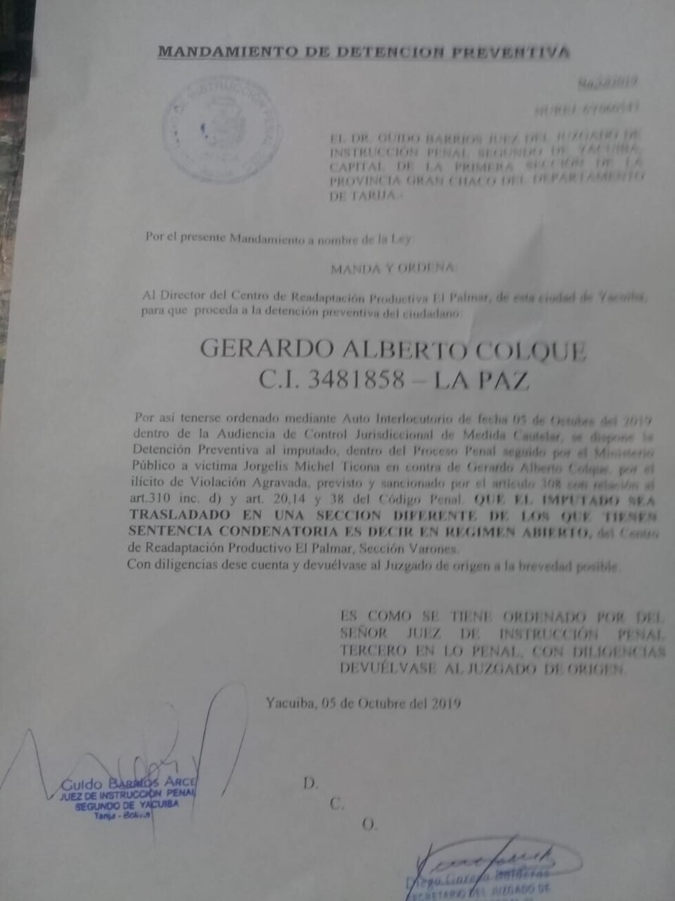 Envían a la cárcel a Policía que violó a una joven en Yacuiba