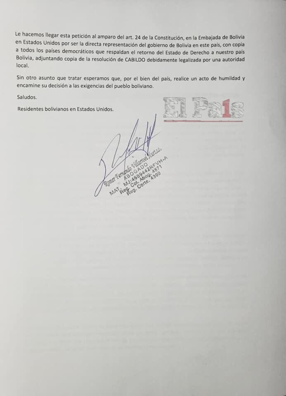 Cabildo en Washington pide la renuncia de Evo Morales y Pablo Canedo