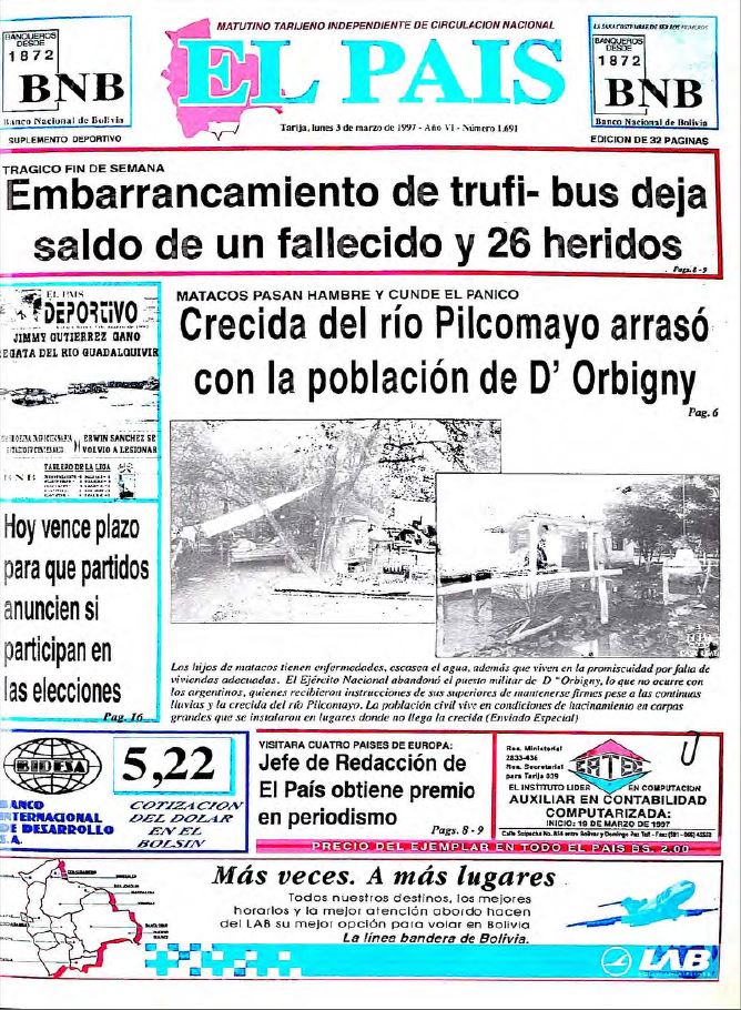 D’Orbigny, 23 años bajo riesgo por crecida del río Pilcomayo