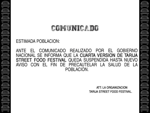 Se suspende el Street Food Festival en Tarija
