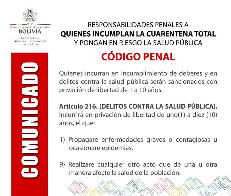 De 1 a 10 años de cárcel para quienes incumplan con la cuarentena