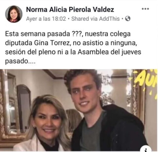 Piérola dice que Ginna Torrez no asistió a ninguna sesión tras el vuelo en nave de la FAB