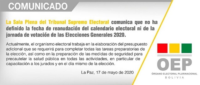 TSE no definió fecha para reanudar el calendario electoral