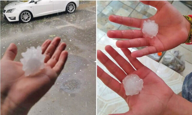 Caen granizos  con forma de coronavirus