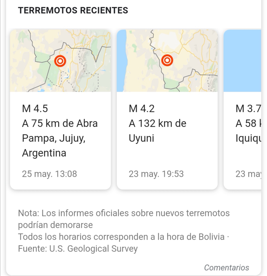 Sismo de 4.6 Richter al sur de Bolivia se siente en Tarija a las 3:50 a.m.