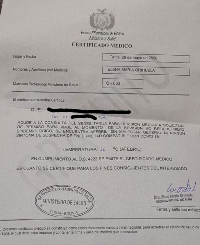 Sedes solo mide la temperatura para emitir certificado de viaje