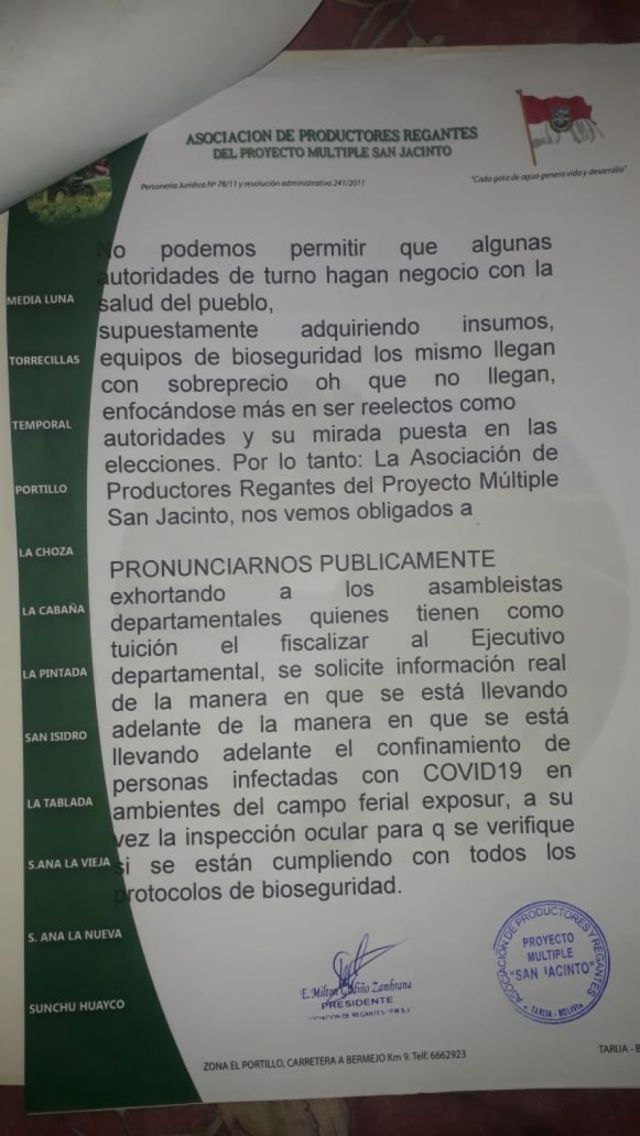 Voto resolutivo Asociación de Regantes de San Jacinto