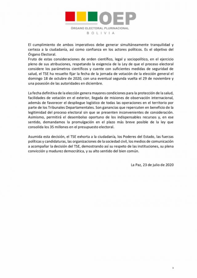 Pronunciamiento del Tribunal Supremo Electoral