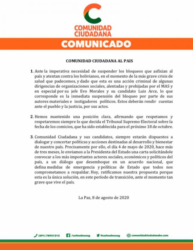 Mesa reitera petición de diálogo para enfrentar la crisis