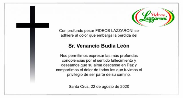Fideos Lazzaroni se adhiere al dolor de la pérdida de Venancio Budia León