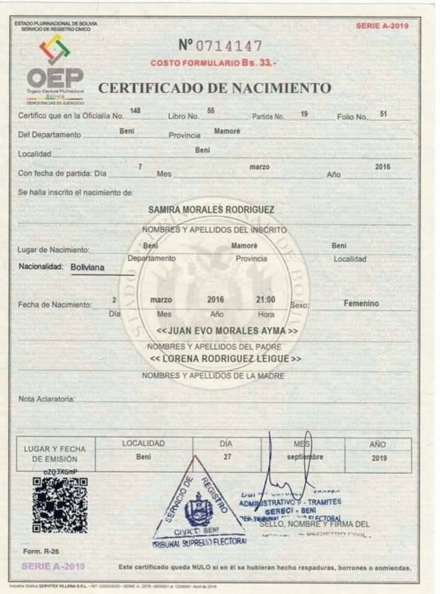 Advierten que certificados de presuntos hijos de Evo son falsos
