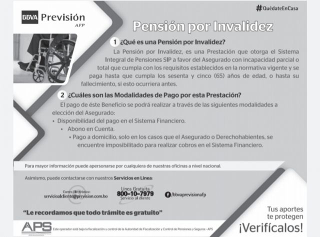 BBVA Previsión AFP explica qué es pensión por invalidez