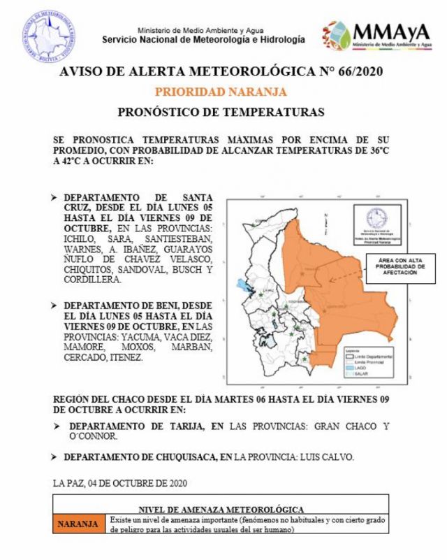 Alerta naranja por altas temperaturas en la región del Chaco