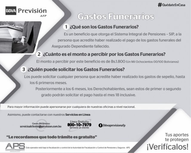 Gastos Funerarios: BBVA Previsión AFP 