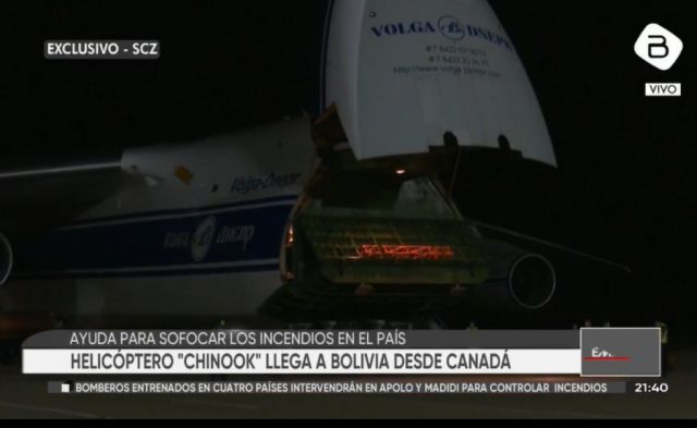 Arriba a Bolivia el helicóptero Chinook que ayudará a combatir incendios