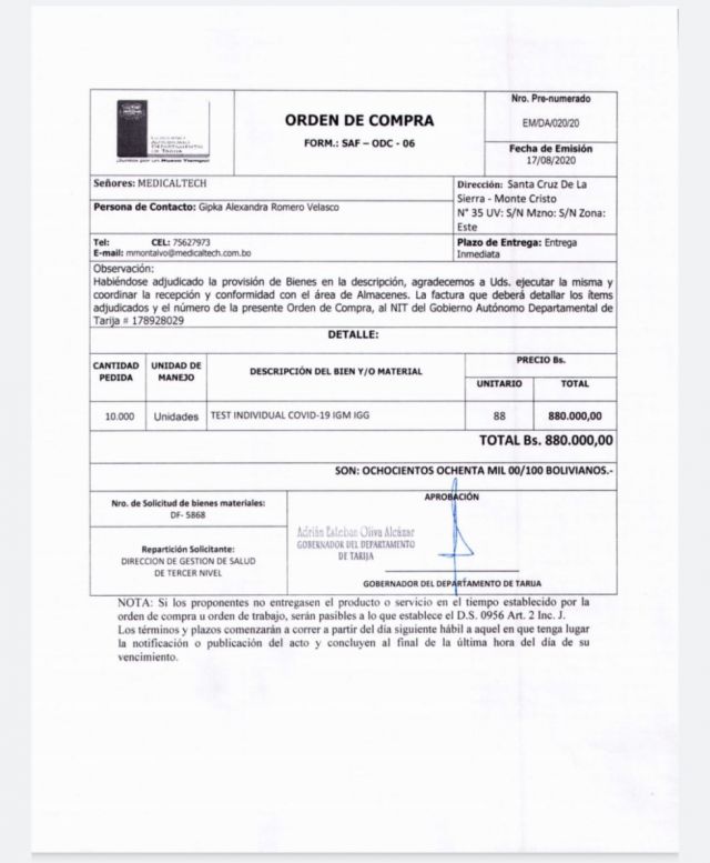 Compra de la Gobernación a Medicaltech 