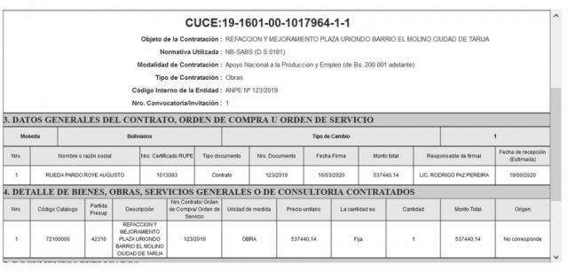 Paz contrató la refacción de una plaza por Bs 537.440 en pandemia