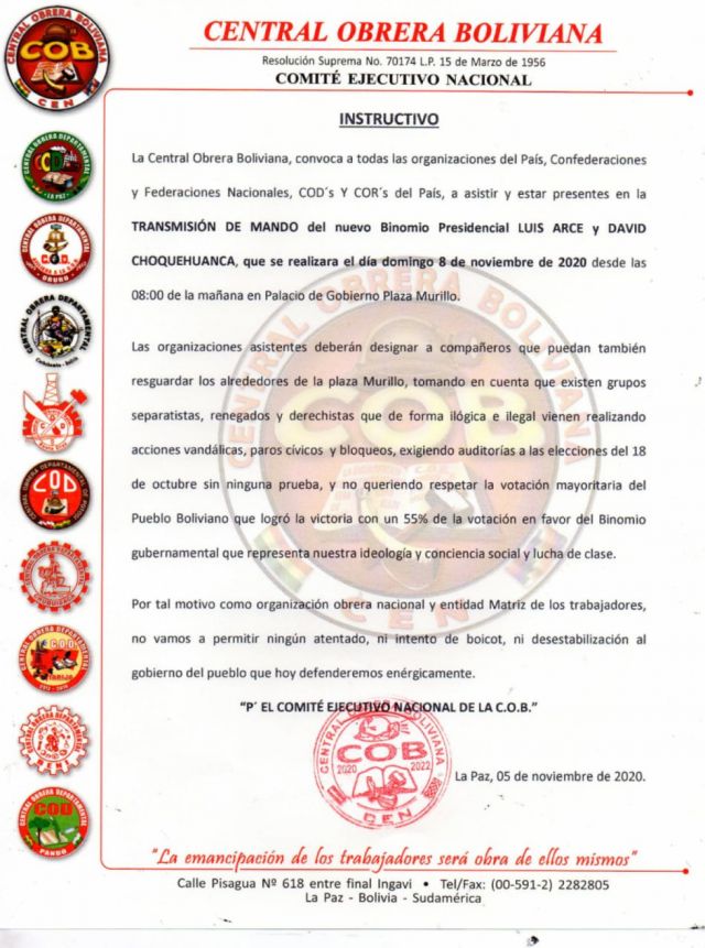 COB instruye resguardar alrededores de plaza Murillo para posesión de Arce