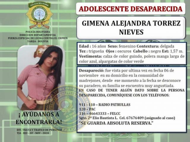 La menor desaparecida en Bermejo