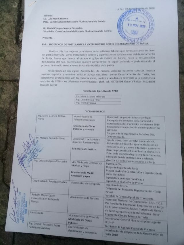 Poma, España y Tintaya entre los propuestos del MAS Tarija para Viceministros