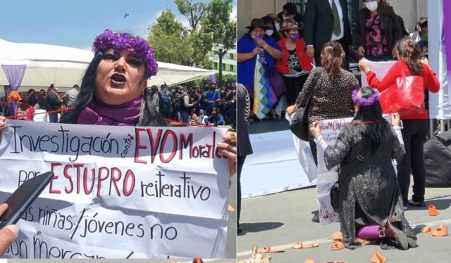 María Galindo de rodillas pide investigar a Evo por estupro