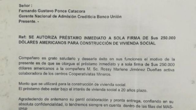 Fiscalía investiga la falsificación de la firma del Presidente para pedir un crédito de $us 250.000