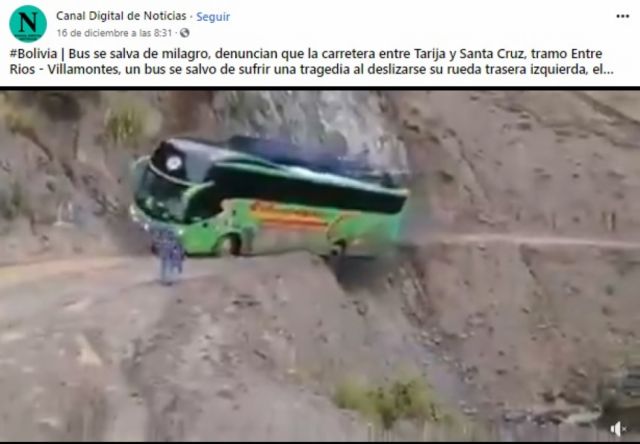 Video de bus que casi se embarranca no fue grabado en Tarija