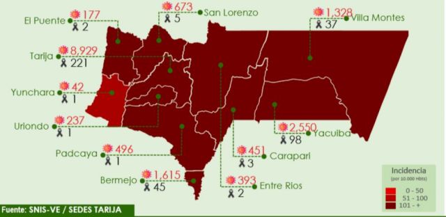 Tarija reporta 22 nuevos casos de Covid-19 y 1 deceso 