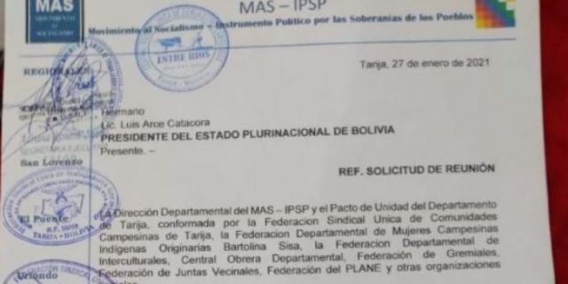 Integrantes del MAS en Tarija solicitan reunión con el presidente Luis Arce a la brevedad