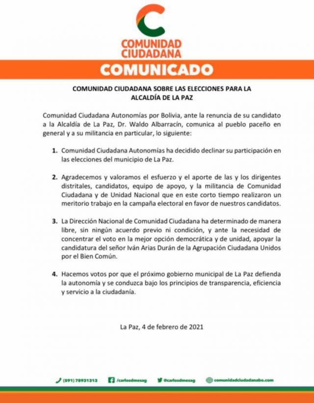 CC decide apoyar candidatura de Arias tras renuncia de Albarracín