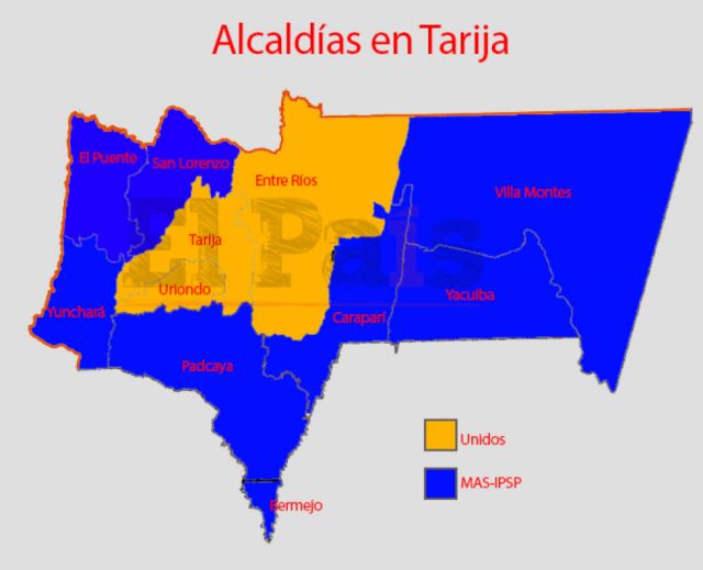 Oficial: El MAS se lleva 8 alcaldías y Unidos 3 en Tarija