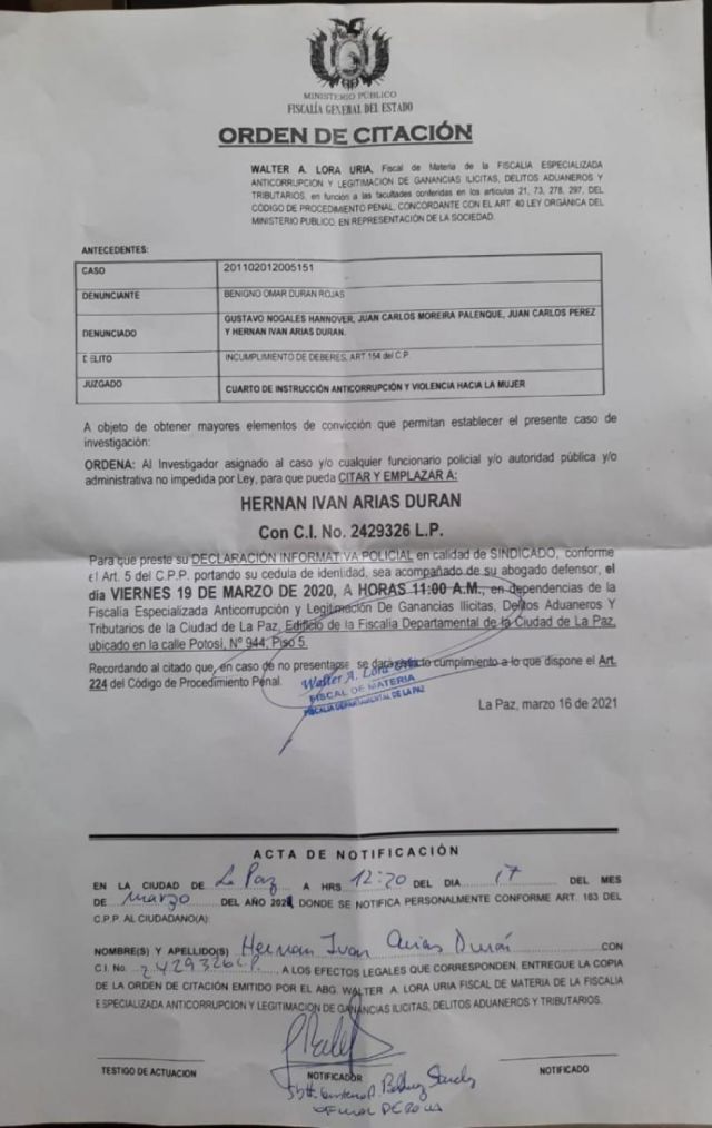 Llaman a declarar a Iván Arias por incumplimiento de deberes