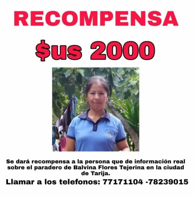 A más de 40 días de su desaparición, familia de Balvina ofrece recompensa por información en Tarija