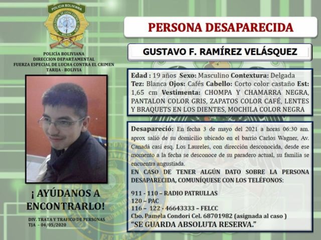 Encuentran con vida a joven de 19 que estaba desaparecido desde el lunes en Tarija