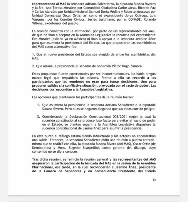 La Iglesia afirma que el MAS propuso a Víctor Hugo Zamora como presidente transitorio