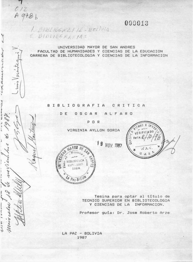 Bibliografia de oscar alfaro