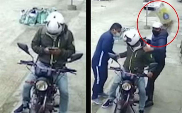 Lanzan una bolsa de cemento a ladrones y evitan un atraco (Video)